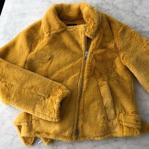 NWT TOPSHOP Yellow Fur Coat Biker Jackets sz 4